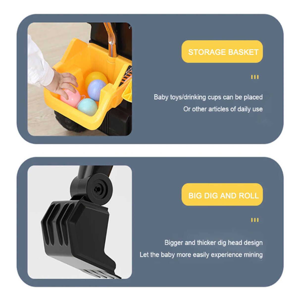 3-In-1 Toddler 6V Ride-On Push Car Kids 4WD Rechargeable Excavator with Fully Electric Digging Arm