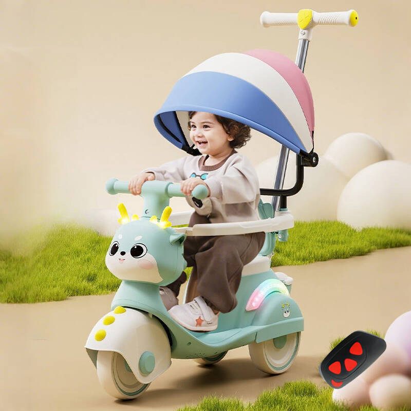 4-IN-1 Electric Push Car Toddler 6V Cartoon Ride-on Toy with Training Wheels and Detachable Handle