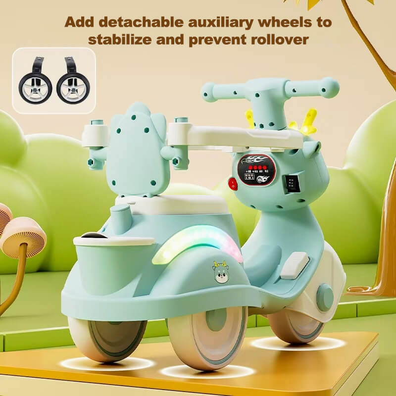4-IN-1 Electric Push Car Toddler 6V Cartoon Ride-on Toy with Training Wheels and Detachable Handle