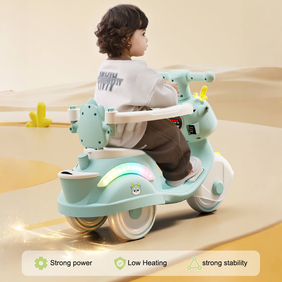 4-IN-1 Electric Push Car Toddler 6V Cartoon Ride-on Toy with Training Wheels and Detachable Handle