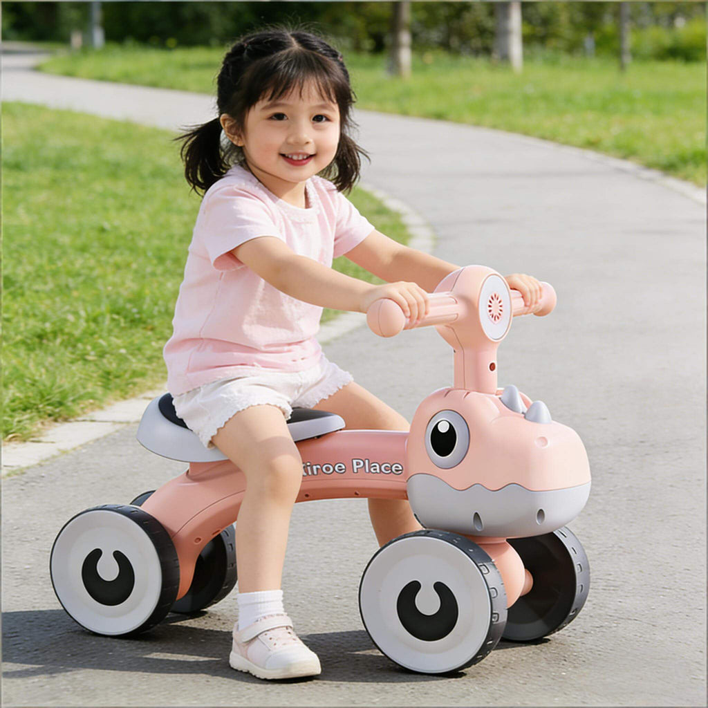 Toddler Four-wheeled Balance Bike 135° Limited Steering Ride on Car with Light Music