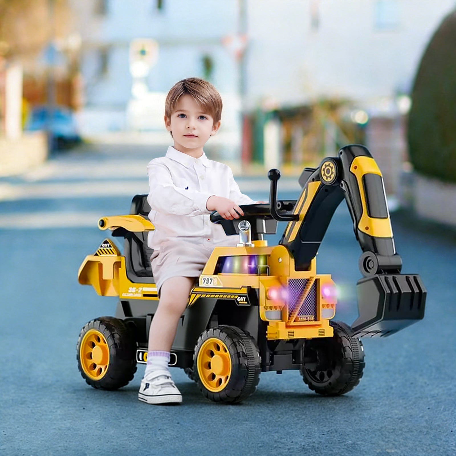 3-in-1 Ride On Push Car With Front Loader Digger Toddler Ride-On Excavator & Lights Music