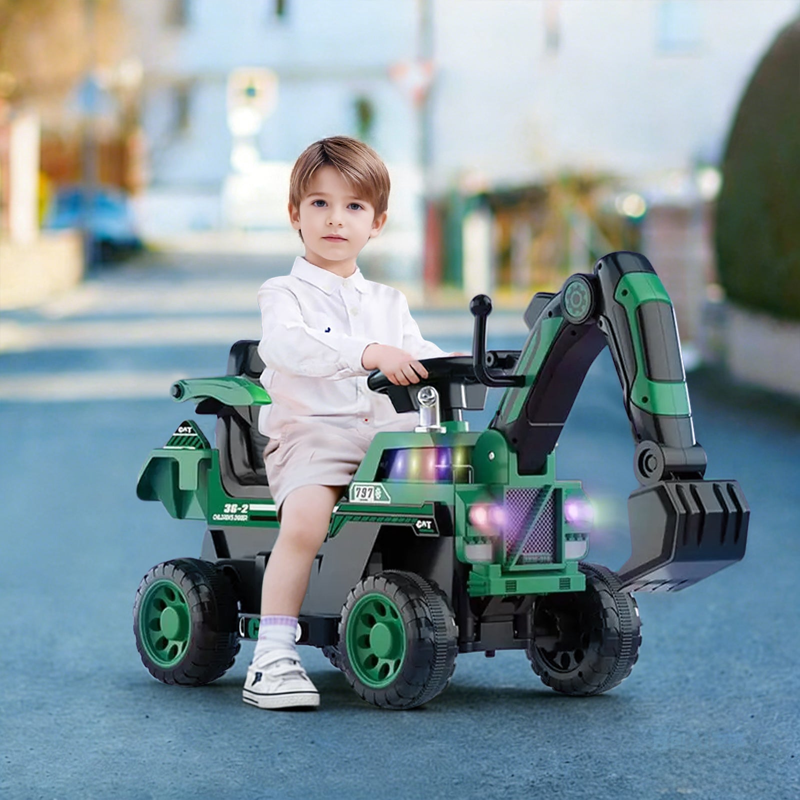 3-in-1 Ride On Push Car With Front Loader Digger Toddler Ride-On Excavator & Lights Music