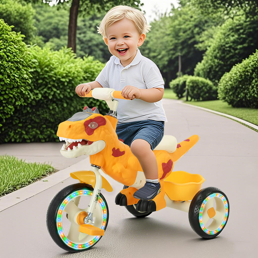 Toddler Tricycle Beginners Dinosaur Ride-on Toy with Adjustable Handlebars & Dino Sounds