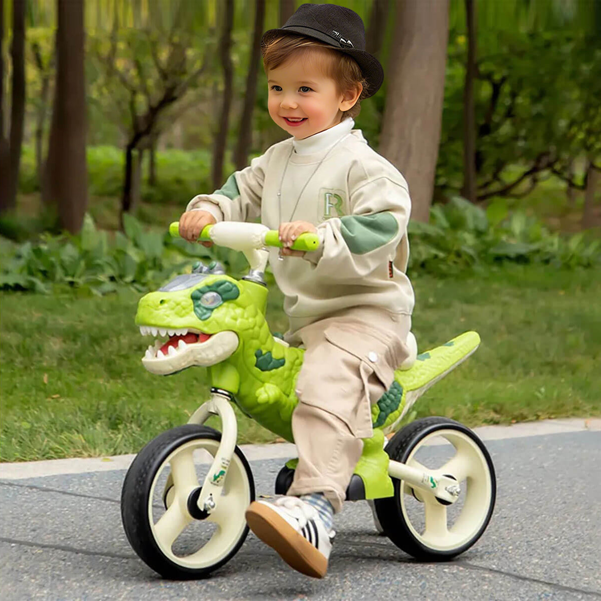 Toddler Dino Balance Bike No-Pedal Training Bike with Adjustable Handlebars and Carbon Steel Frame
