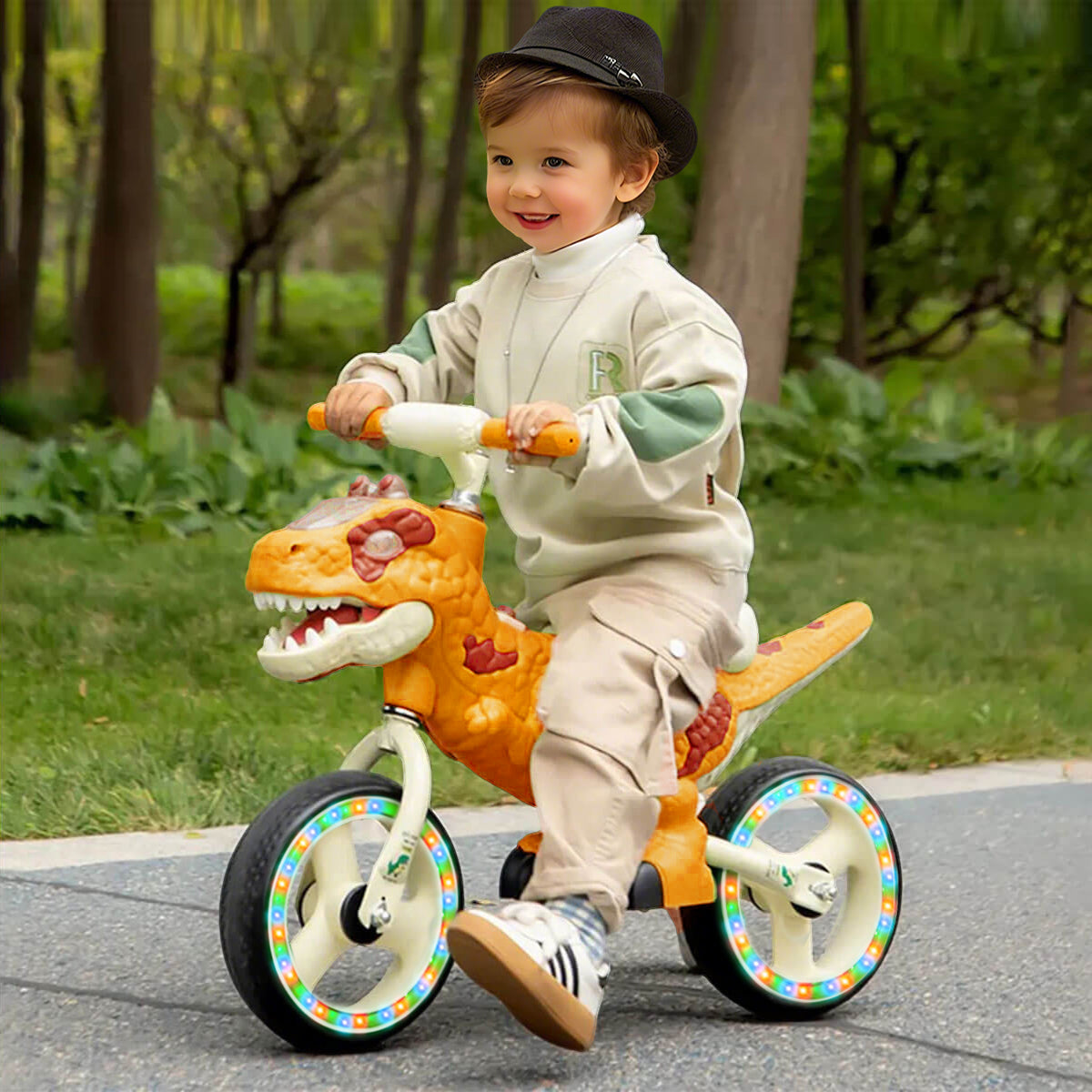 Toddler Dino Balance Bike No-Pedal Training Bike with Adjustable Handlebars and Carbon Steel Frame