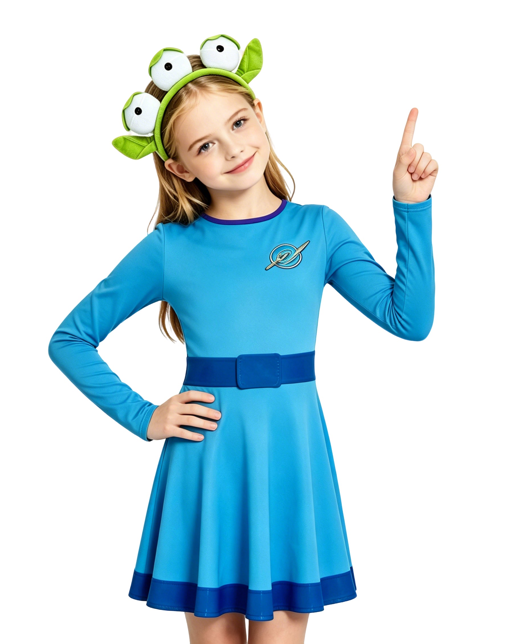 Girls Women Alien Cosutme Green Three Eyed Toy Companion Dress with Headband for Cosplay Party