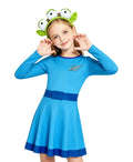 Girls Women Alien Cosutme Green Three Eyed Toy Companion Dress with Headband for Cosplay Party