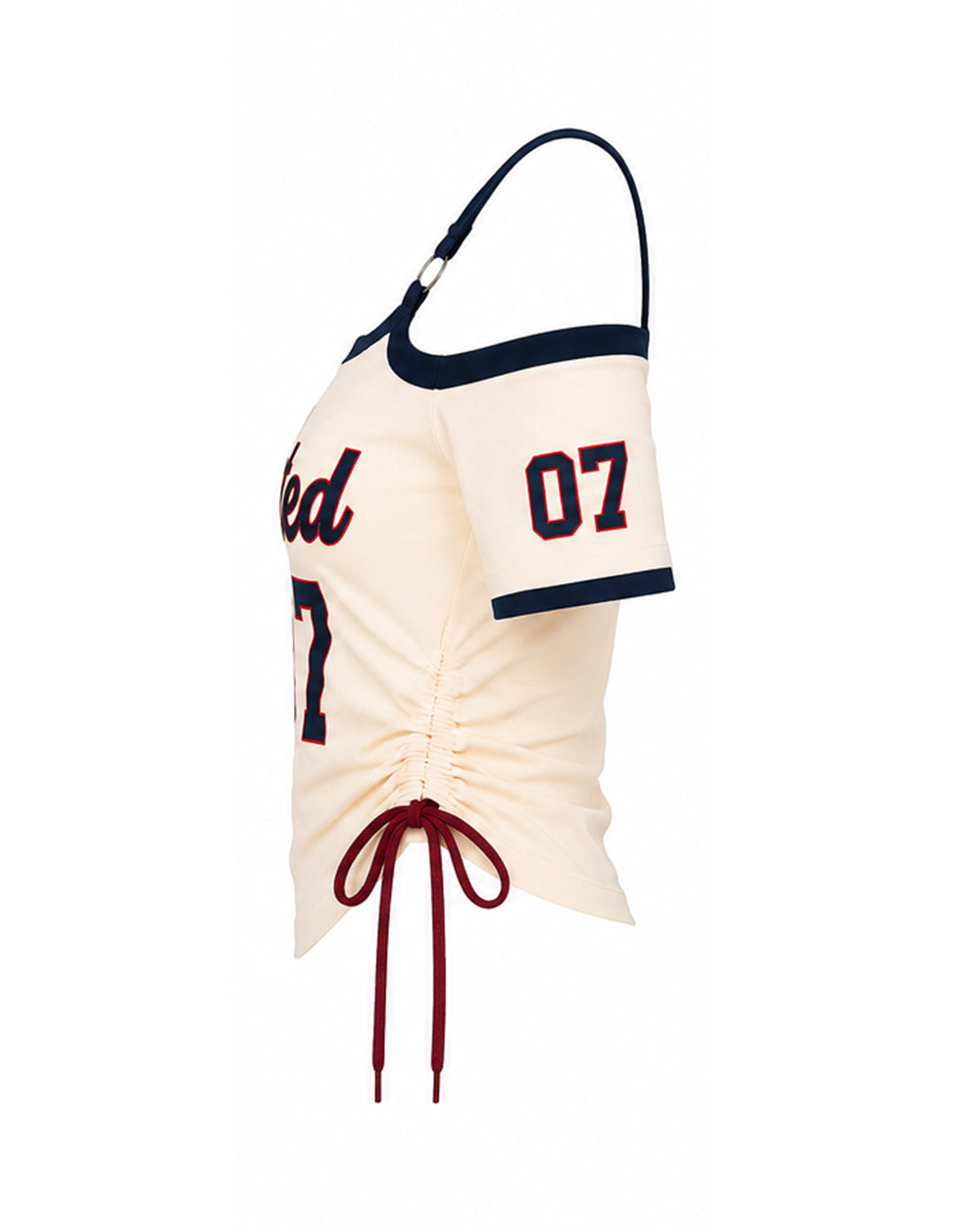 US Women's Jersey White Off Shoulder Crop Drawstring Tee for Stadium Sports Cheering