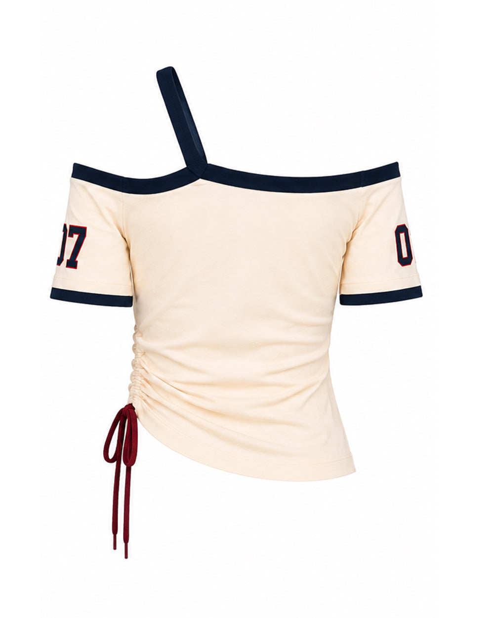 US Women's Jersey White Off Shoulder Crop Drawstring Tee for Stadium Sports Cheering