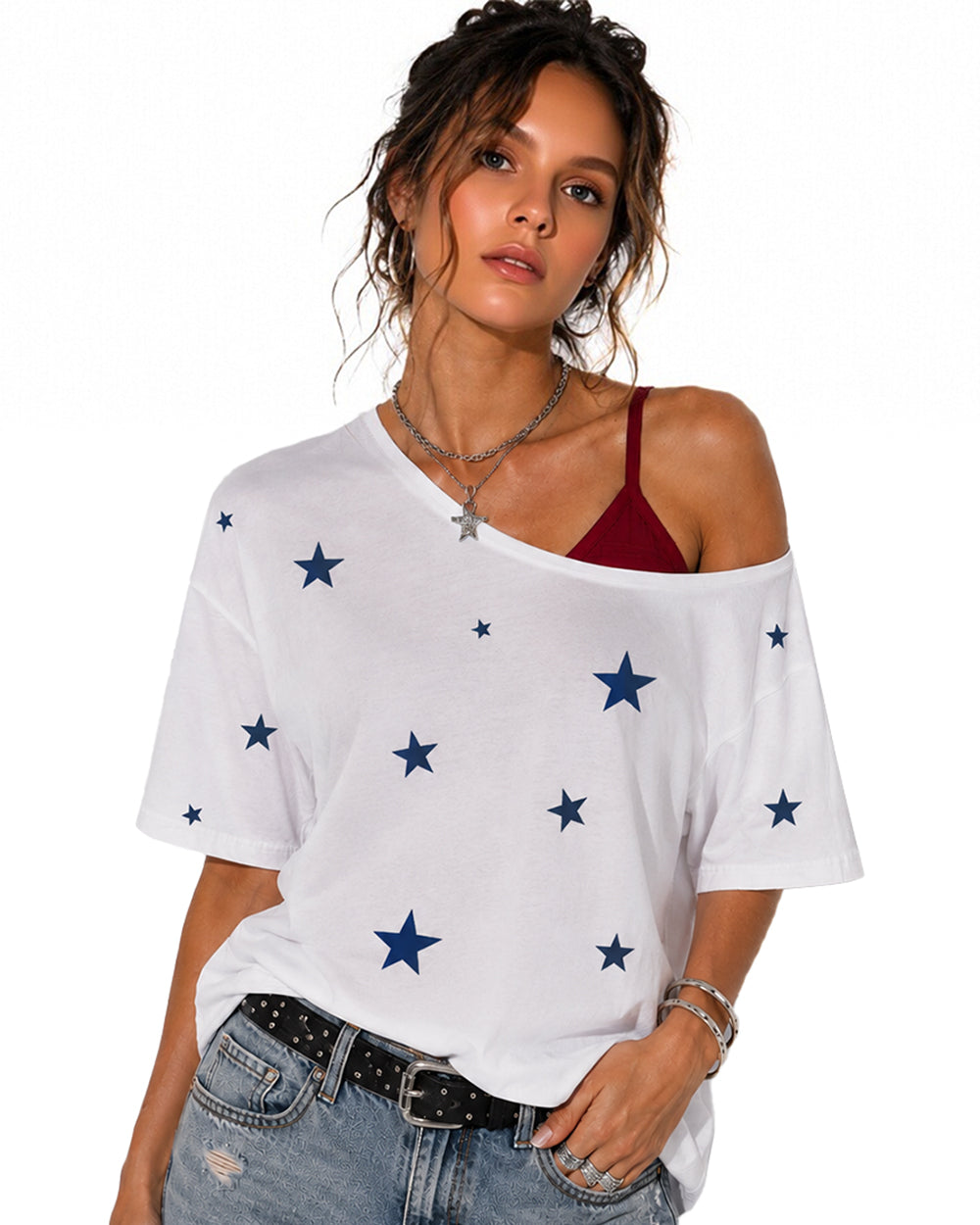 US Women's Soccer Gear Off-Shoulder Blue Flag Shirt Camisole Bra for Sports Fan Parties and Streetwear