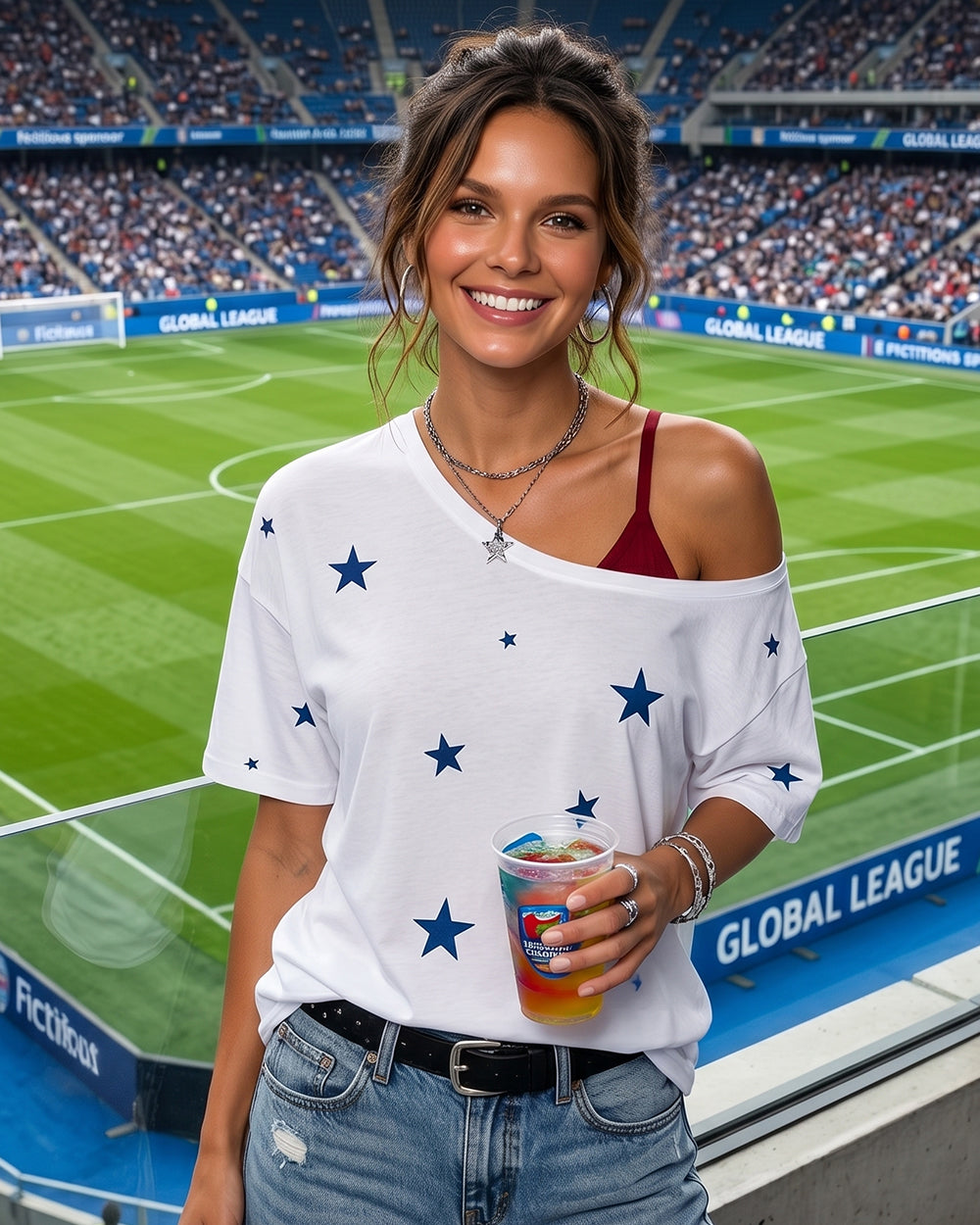 US Women's Soccer Gear Off-Shoulder Blue Flag Shirt Camisole Bra for Sports Fan Parties and Streetwear