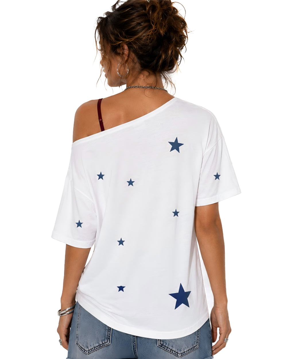 US Women's Soccer Gear Off-Shoulder Blue Flag Shirt Camisole Bra for Sports Fan Parties and Streetwear