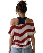 US Women's Soccer Team Jersey Red White and Blue Striped 2in1 T-Shirt for Sports Fan Parties Outdoor Music Festival