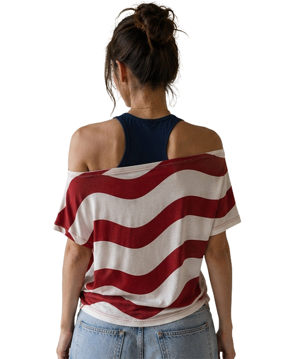 US Women's Soccer Team Jersey Red White and Blue Striped 2in1 T-Shirt for Sports Fan Parties Outdoor Music Festival