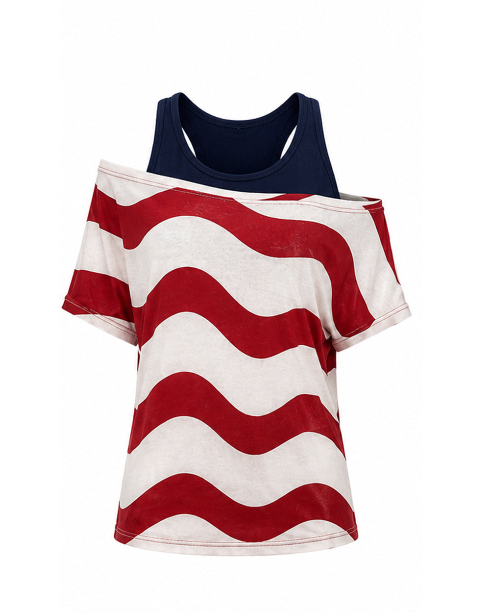 US Women's Soccer Team Jersey Red White and Blue Striped 2in1 T-Shirt for Sports Fan Parties Outdoor Music Festival