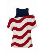 US Women's Soccer Team Jersey Red White and Blue Striped 2in1 T-Shirt for Sports Fan Parties Outdoor Music Festival