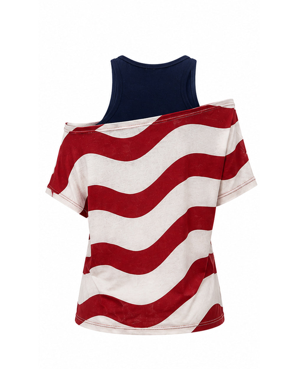 US Women's Soccer Team Jersey Red White and Blue Striped 2in1 T-Shirt for Sports Fan Parties Outdoor Music Festival