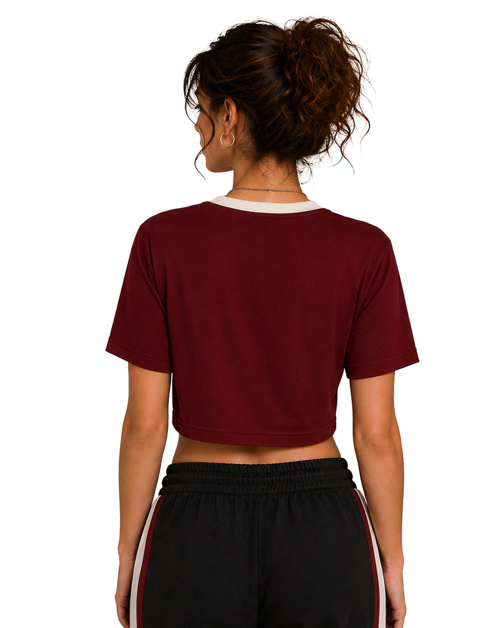 USA Womens Shirts Burgundy V-neck Cropped Jersey with Custom Number for Football Game Night Tailgating