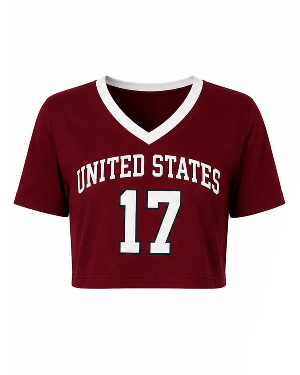 USA Womens Shirts Burgundy V-neck Cropped Jersey with Custom Number for Football Game Night Tailgating