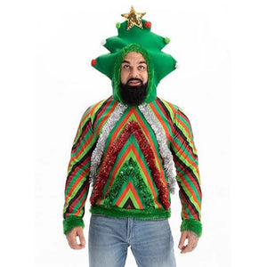 Unisex Ugly Christmas Sweater Women Men Christmas Outfit Funny Xmas Tree Hooded Sweatshirt