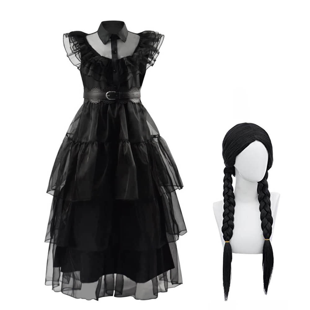 Wednesday Addams Costume Girls Wednesday Outfit Black Gothic Tulle Lace Cosplay Dress Sun Baby Wednesday Addams Costume Girls Wednesday Outfit Black Gothic Tulle Lace Cosplay Dress Sun Baby