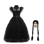 Girls Wednesday Dress Wednesday Addams Costume Black Tulle Dress with Belt Wednesday Outfit