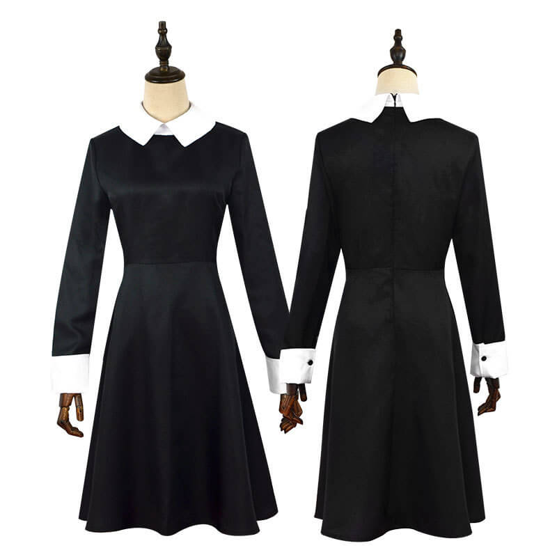 Kids Wednesday Addams Dress Black Wednesday Costume with Peter Pan Collar Girls Halloween Addams Outfits