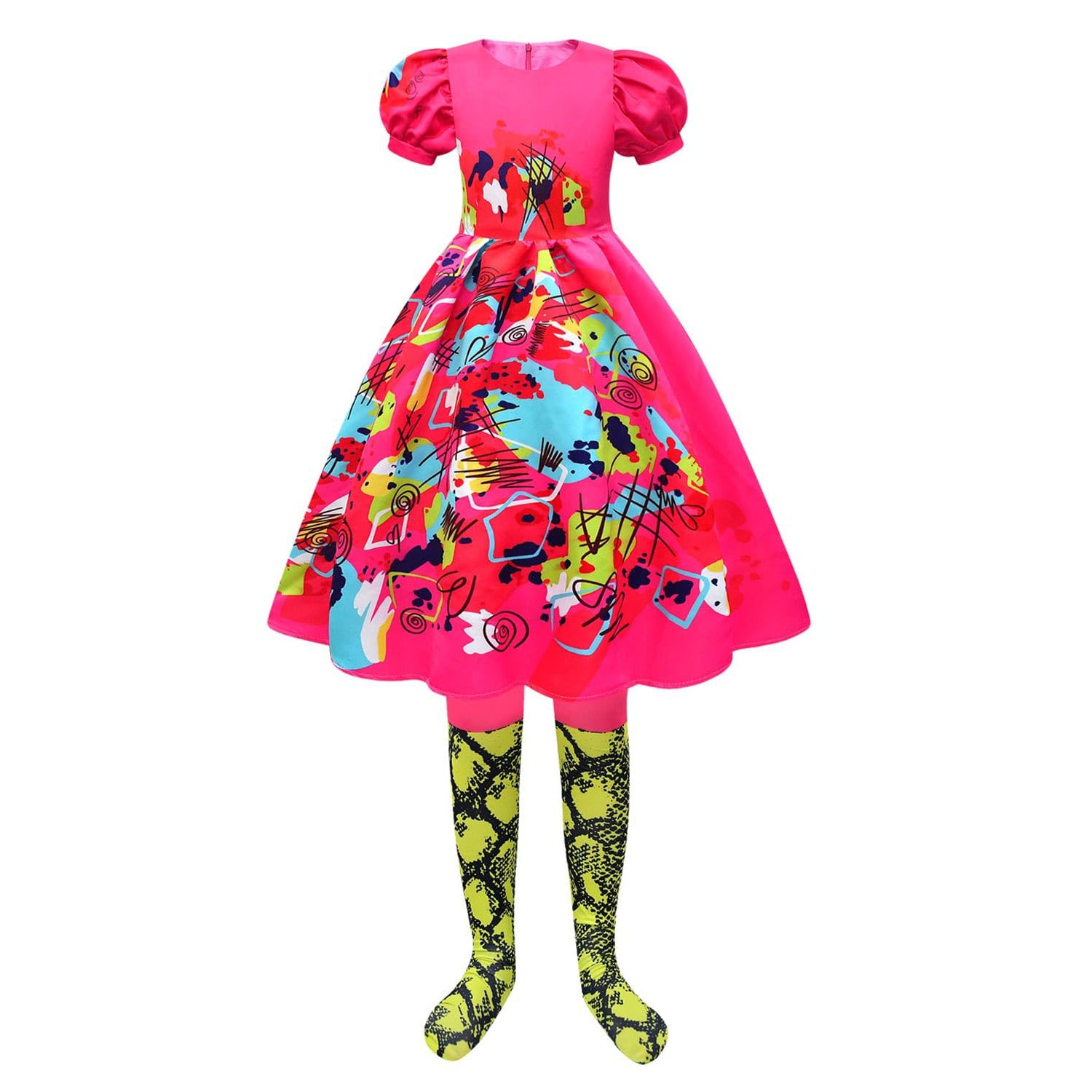 Weird Barbiecore Dress Kate McKinnon Cosplay Costume Hot Pink Puff Sleeve Dress