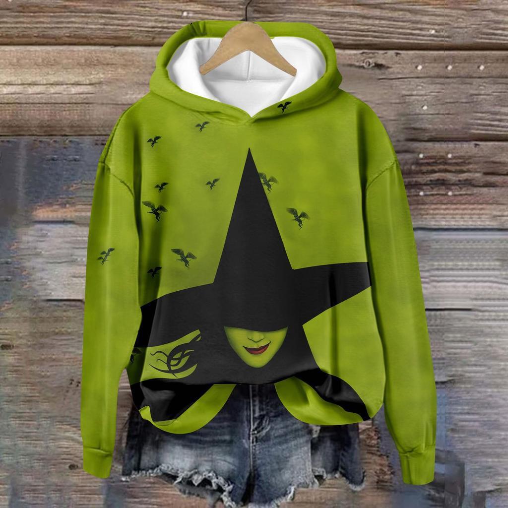 Unisex Wicked Hoodie Women Men The Witch Hooded Green Sweatshirt for Halloween Party