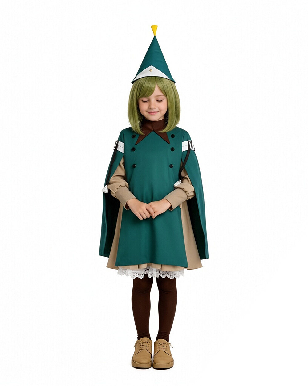 Apprentice Witch Costume Forest Green Witches Pointed Hat and Cape Dress for Theme Parties