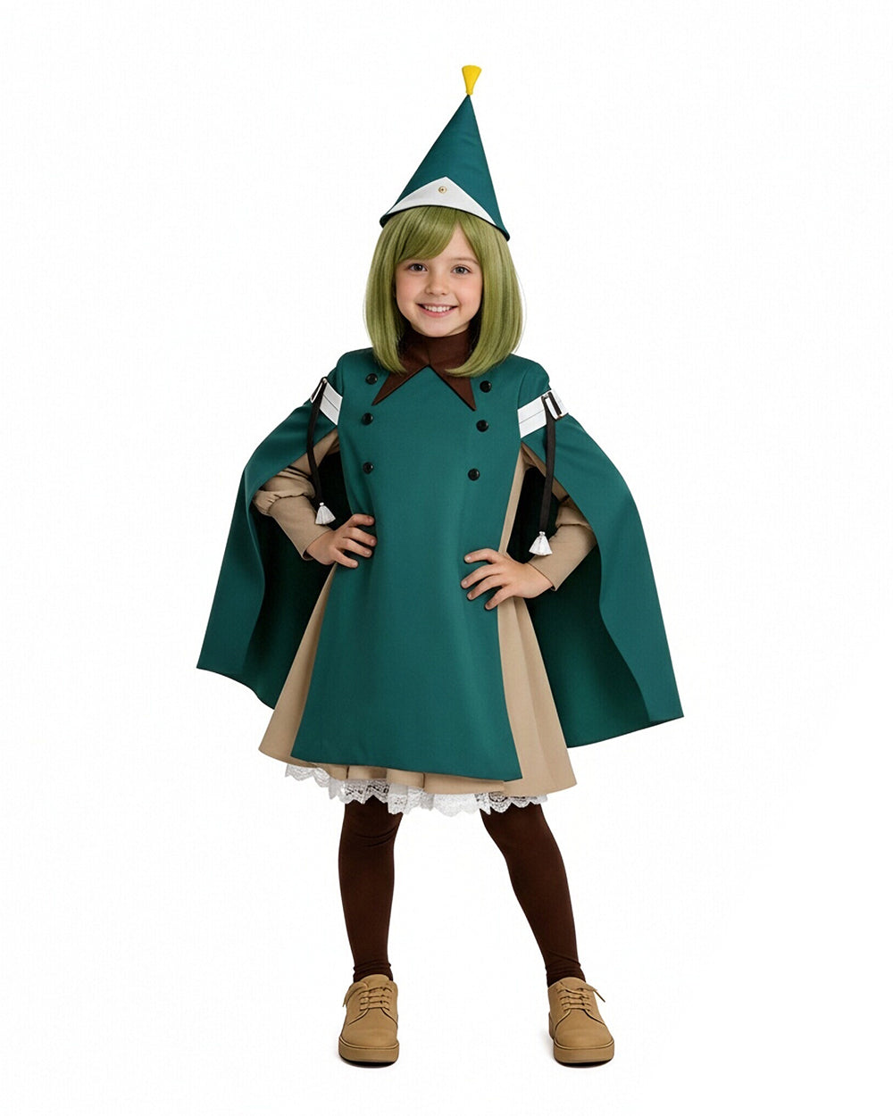 Apprentice Witch Costume Forest Green Witches Pointed Hat and Cape Dress for Theme Parties