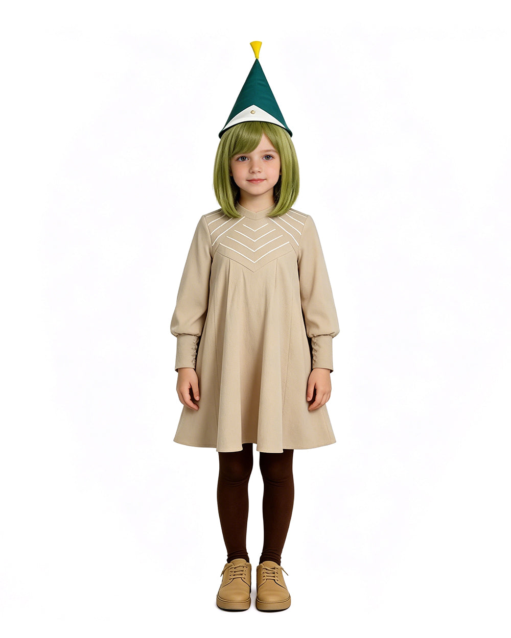 Apprentice Witch Costume Forest Green Witches Pointed Hat and Cape Dress for Theme Parties
