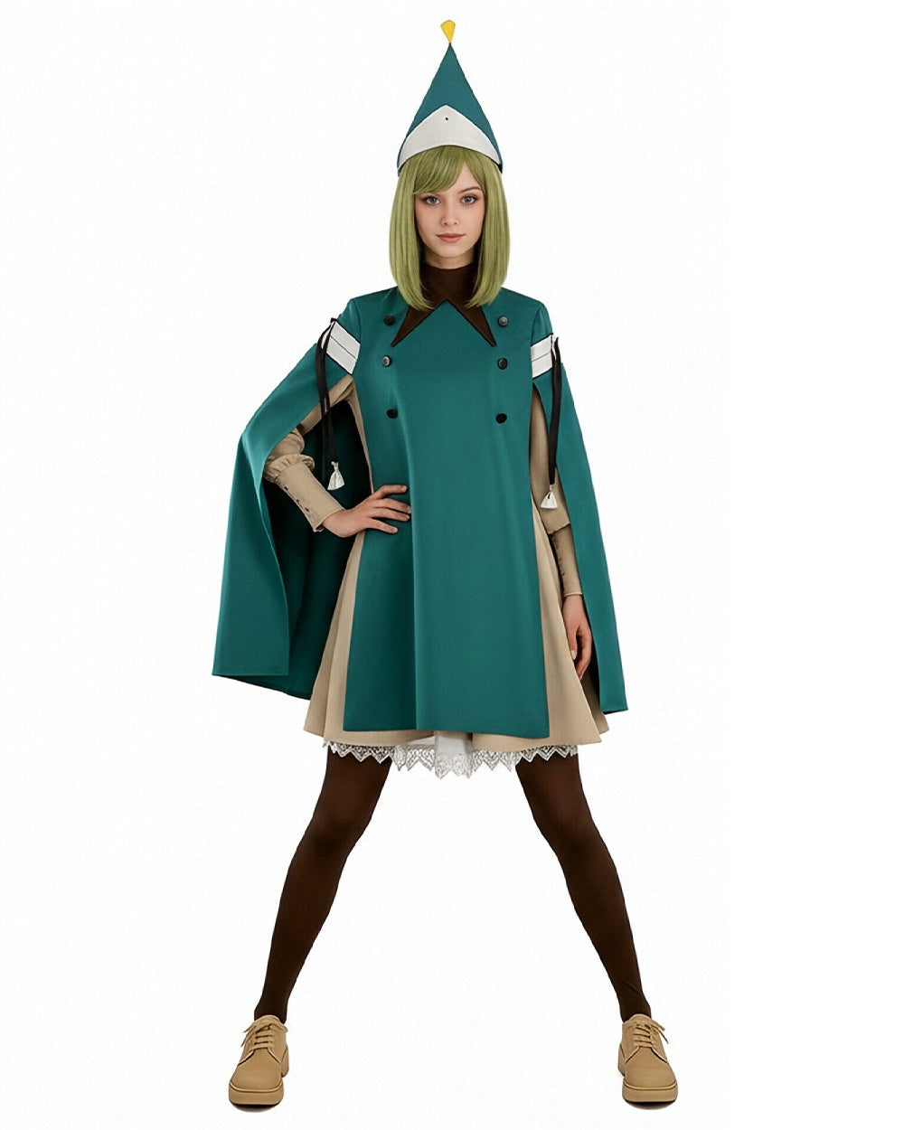 Apprentice Witch Costume Forest Green Witches Pointed Hat and Cape Dress for Theme Parties
