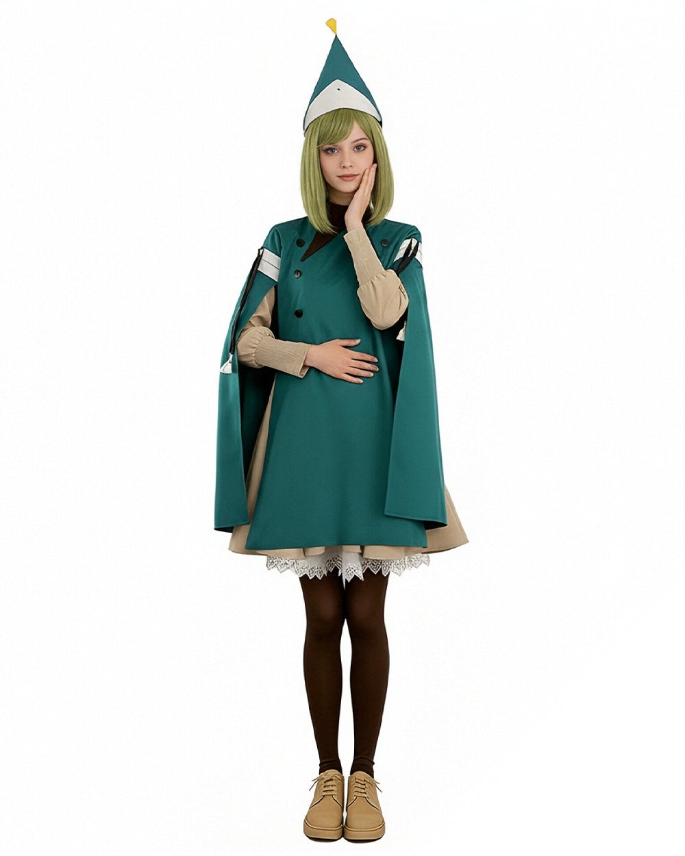 Apprentice Witch Costume Forest Green Witches Pointed Hat and Cape Dress for Theme Parties