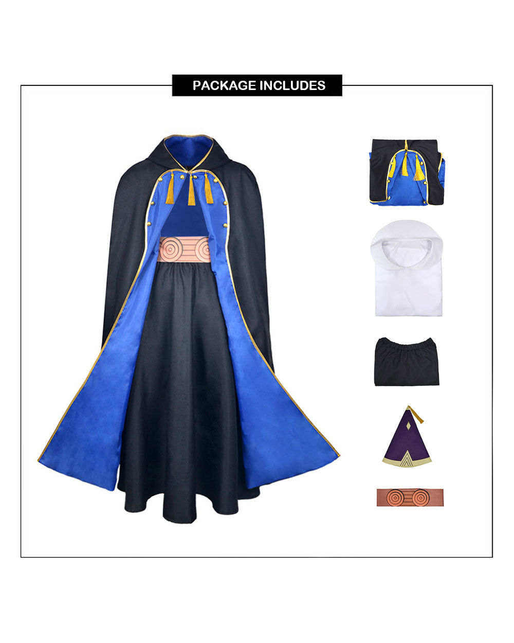 Olruggio Magic Outfit Purple Hooded Cloak with Royal Blue Lining Shirt Skirt and Iconic Thimble Hat for Cosplay