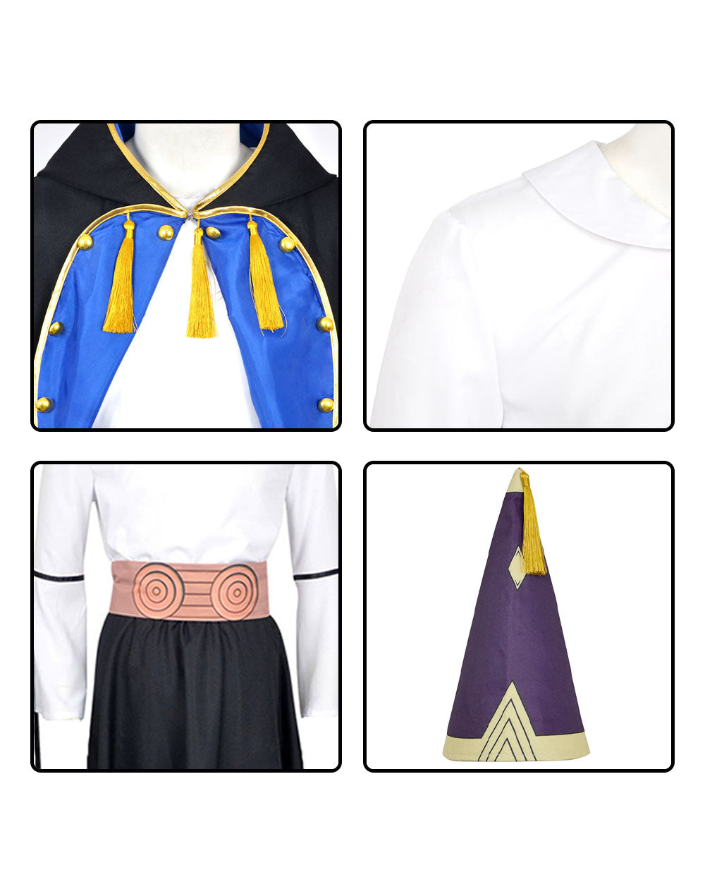 Olruggio Magic Outfit Purple Hooded Cloak with Royal Blue Lining Shirt Skirt and Iconic Thimble Hat for Cosplay