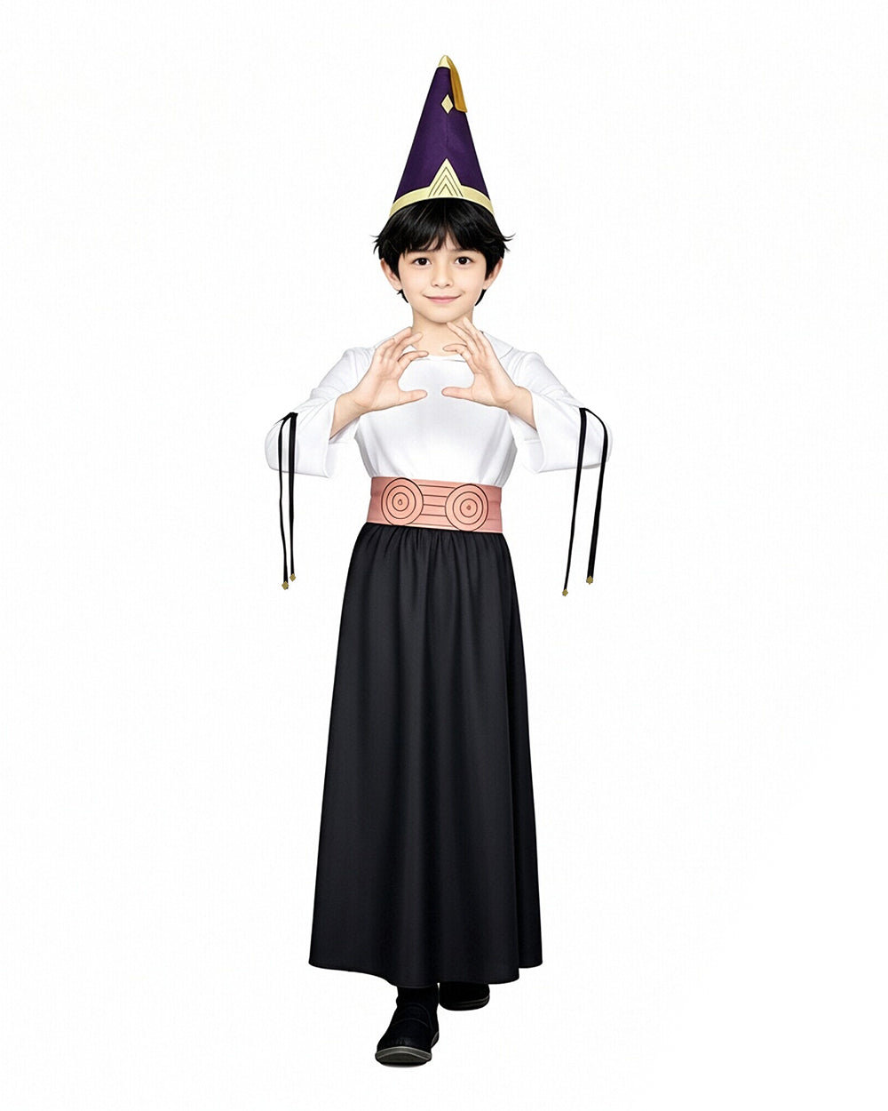 Olruggio Magic Outfit Purple Hooded Cloak with Royal Blue Lining Shirt Skirt and Iconic Thimble Hat for Cosplay