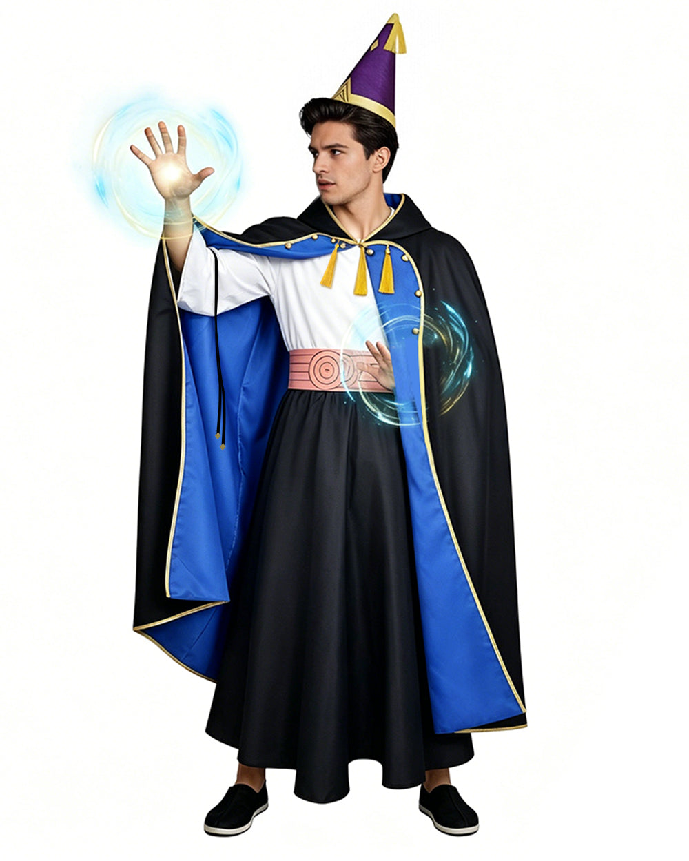 Olruggio Magic Outfit Purple Hooded Cloak with Royal Blue Lining Shirt Skirt and Iconic Thimble Hat for Cosplay