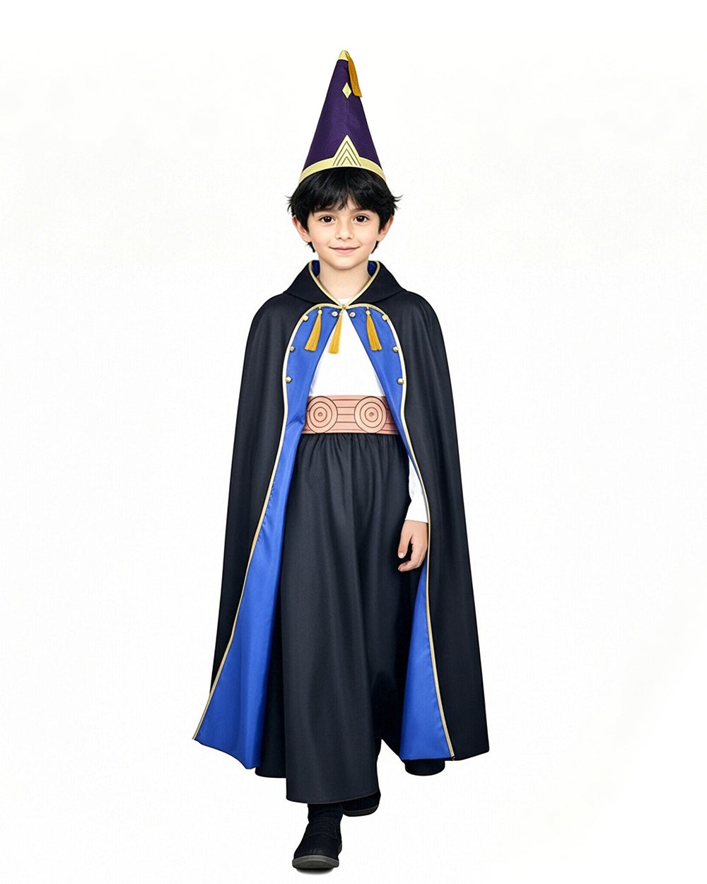 Olruggio Magic Outfit Purple Hooded Cloak with Royal Blue Lining Shirt Skirt and Iconic Thimble Hat for Cosplay