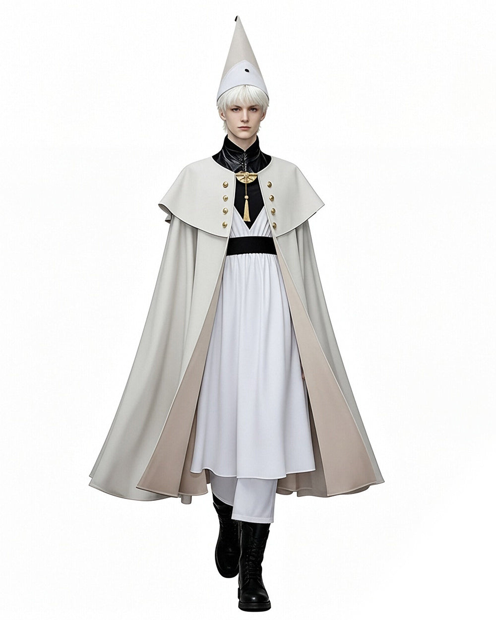 Witch Master Qifrey Costume Full Set with Cloak Dress Pointed Wizard Hat and Gold Glasses for Magic Mentor Roleplay