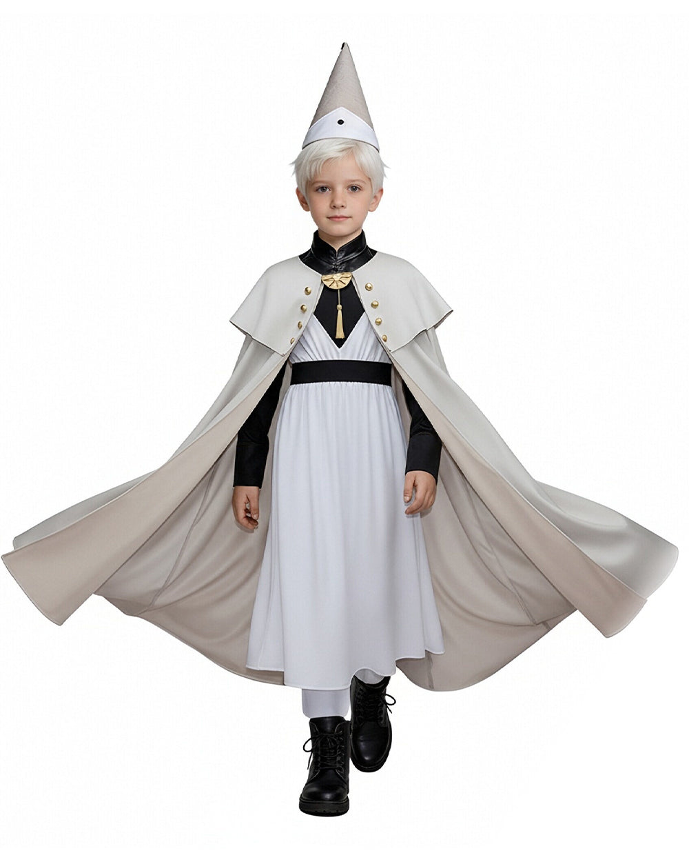 Witch Master Qifrey Costume Full Set with Cloak Dress Pointed Wizard Hat and Gold Glasses for Magic Mentor Roleplay