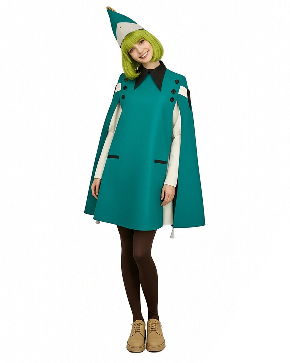 Forest Green Magic Student Uniform Emerald Cape with Dress and Structured Wizard Cap for 2026 Anime Expo