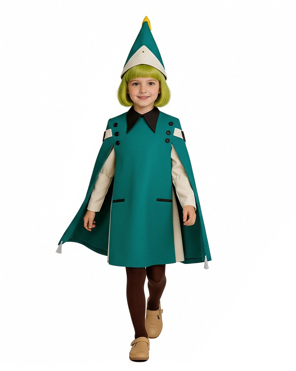 Forest Green Magic Student Uniform Emerald Cape with Dress and Structured Wizard Cap for 2026 Anime Expo