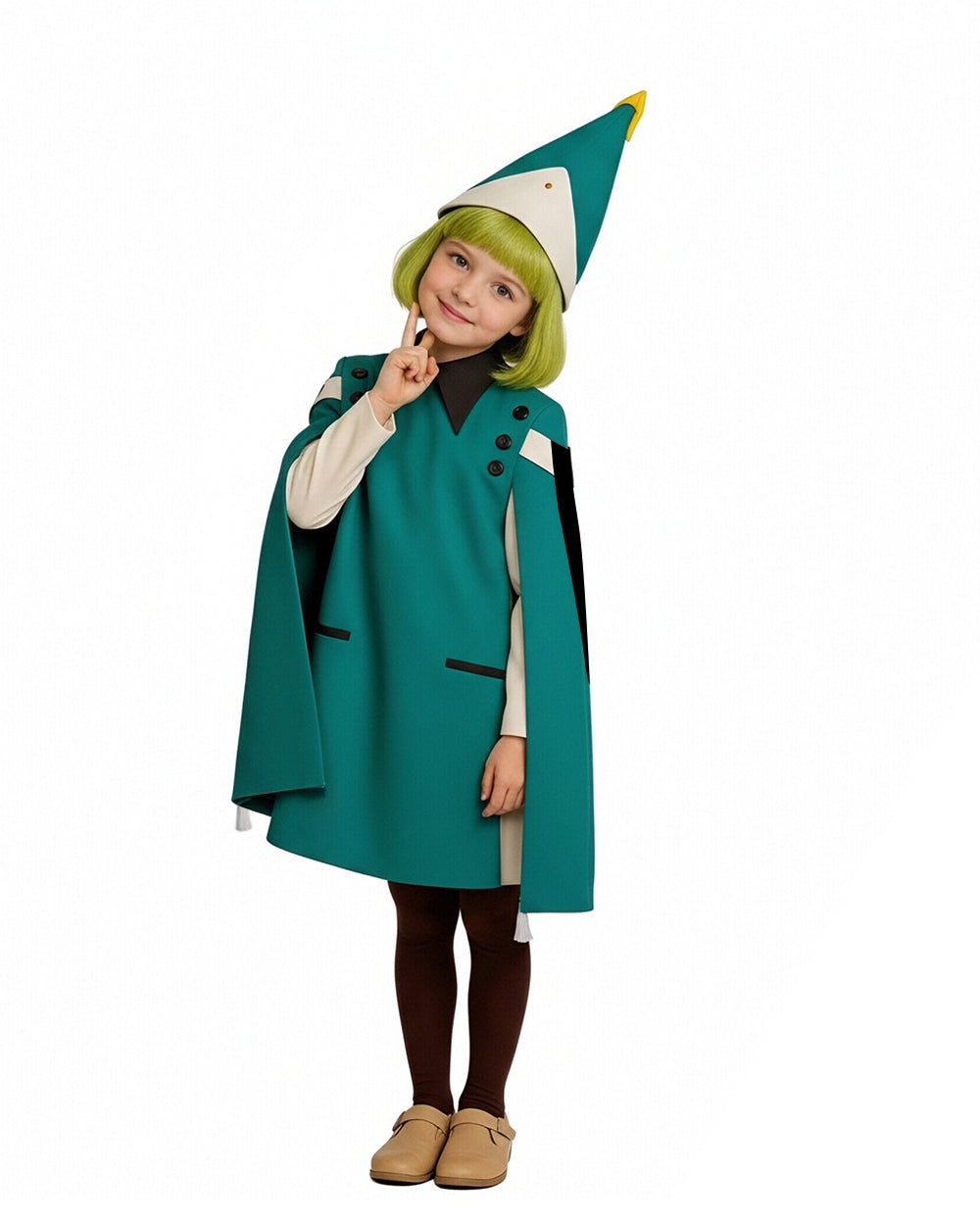 Forest Green Magic Student Uniform Emerald Cape with Dress and Structured Wizard Cap for 2026 Anime Expo