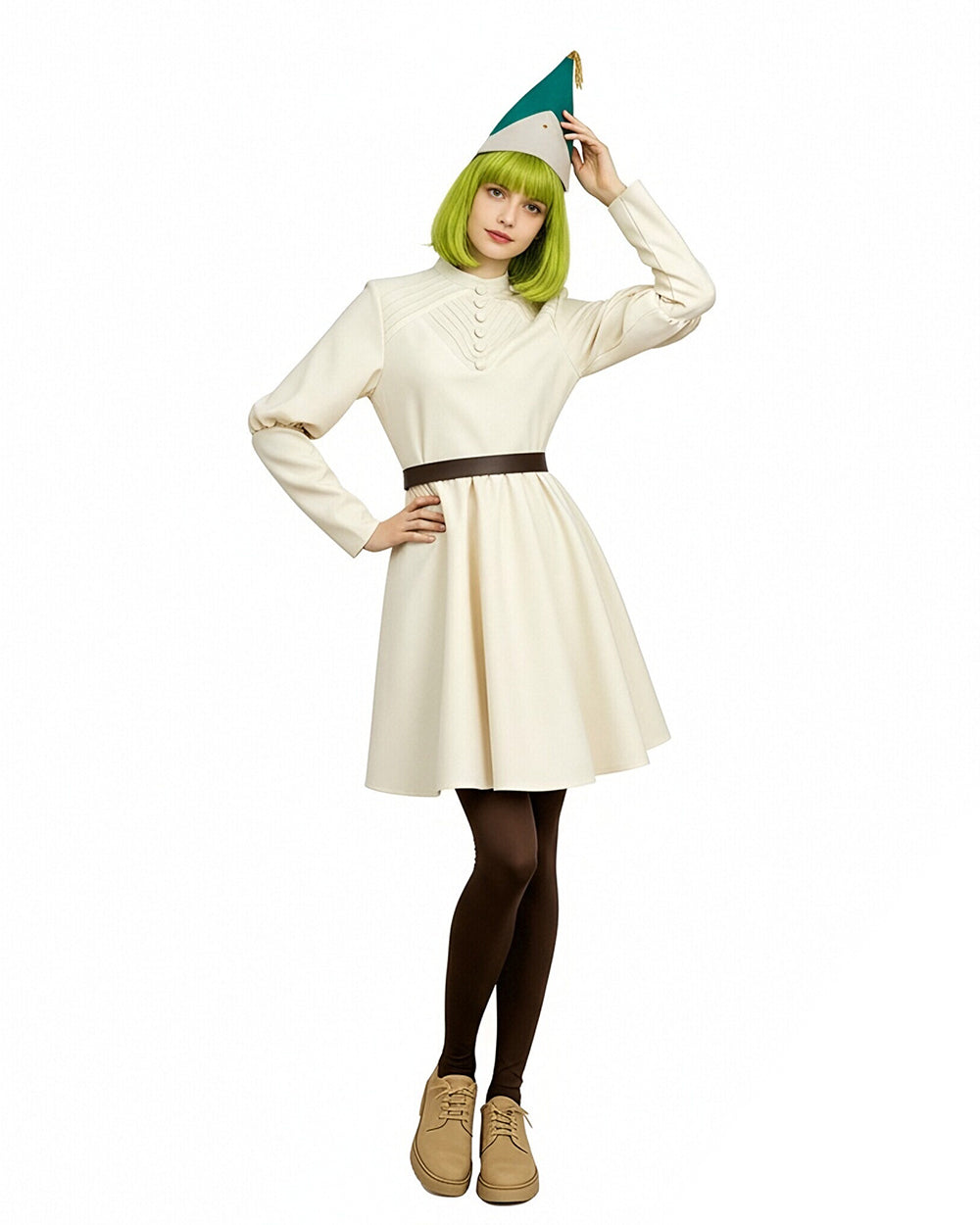 Forest Green Magic Student Uniform Emerald Cape with Dress and Structured Wizard Cap for 2026 Anime Expo