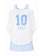 Women Argentina Jersey Off-Shoulder Sky Blue White Shirt and Dress 2pcs Suit for Match Day and Beach Vacation