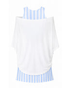 Women Argentina Jersey Off-Shoulder Sky Blue White Shirt and Dress 2pcs Suit for Match Day and Beach Vacation