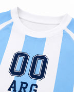 Women Argentina Soccer Jersey Short Sleeve T Shirt Blue and White Striped Crop Top for Outdoor Tailgate Parties