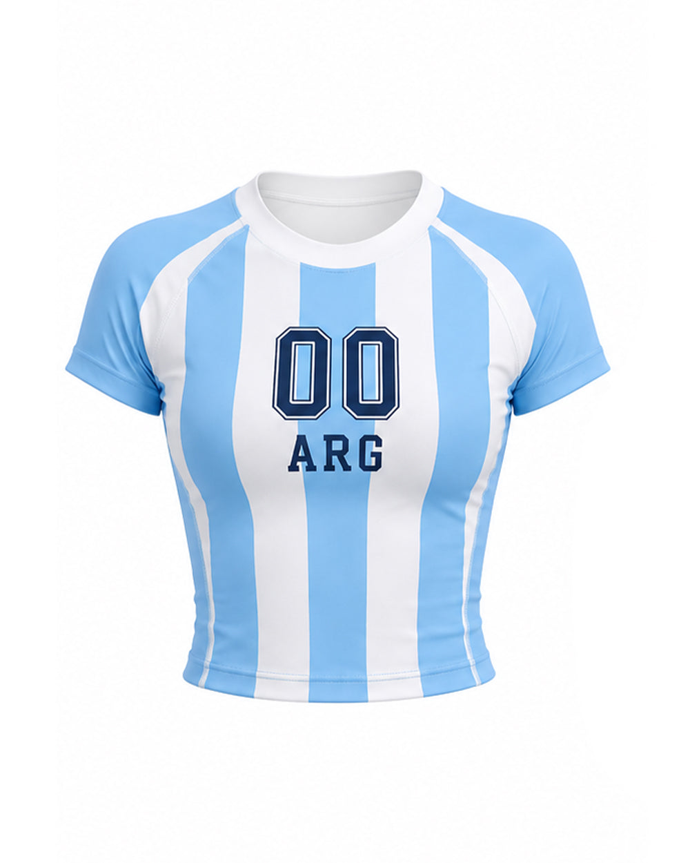 Women Argentina Soccer Jersey Short Sleeve T Shirt Blue and White Striped Crop Top for Outdoor Tailgate Parties